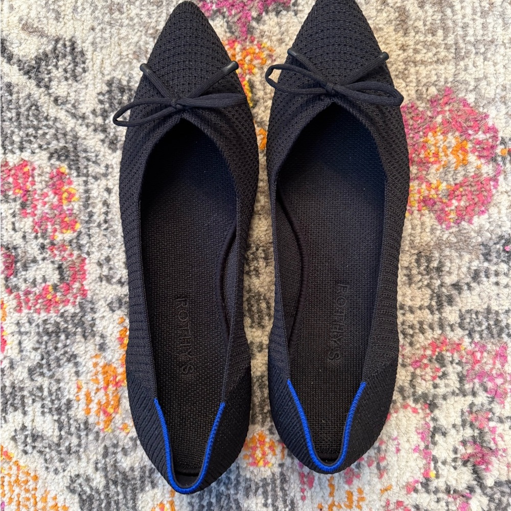 Rothy's Black and Blue Pointed Toe Flats